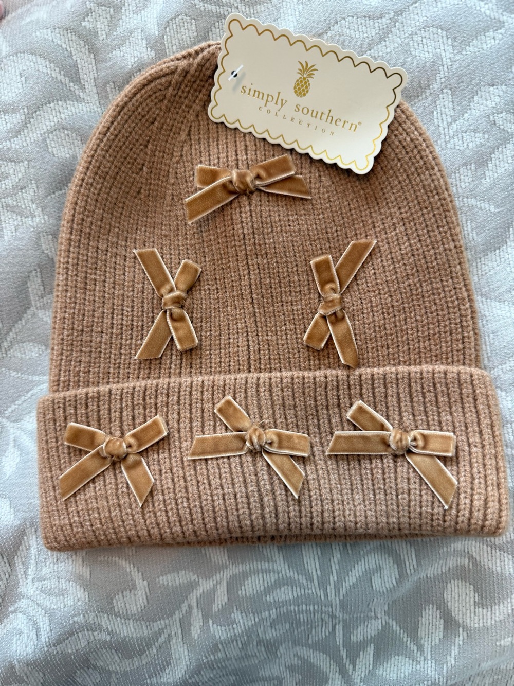 Simply Southern Bow Beanie in Camel/Tan